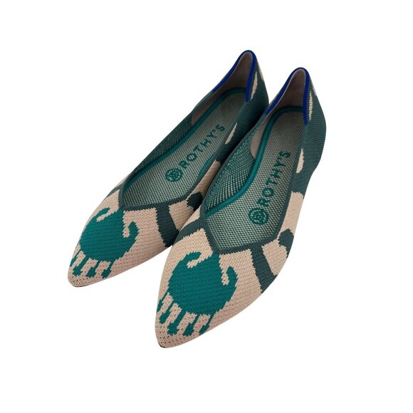 Rothy's Shoes - Rothys Women's The Point Moroccan Flats W6 Green Print Recycled Knit Rubber Sole